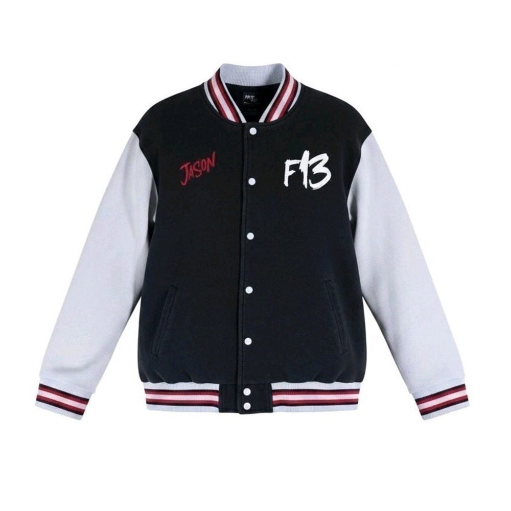 Friday the 13th Jason Voorhees Varsity Jacket Mens L Black White Horror F13